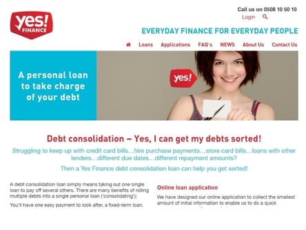 Yes Finance homepage