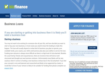 Biz Finance homepage