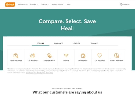 iSelect homepage
