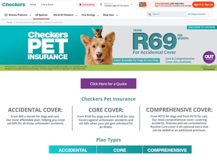 Checkers Pet Insurance homepage
