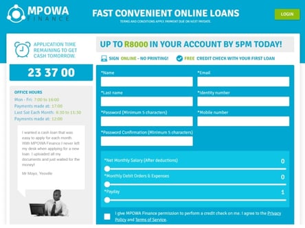 MPOWA Finance homepage