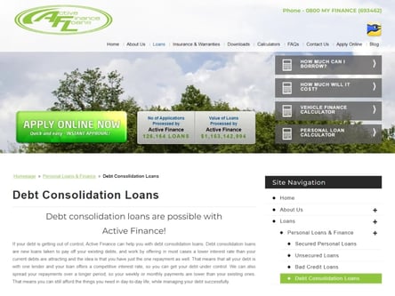 Active Finance homepage