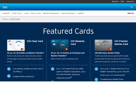 Citibank Credit Card homepage