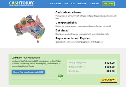 Cash Today homepage