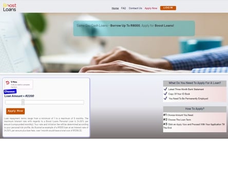 Boost Loans homepage