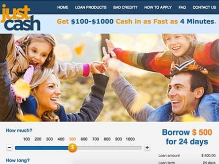 Just Cash homepage