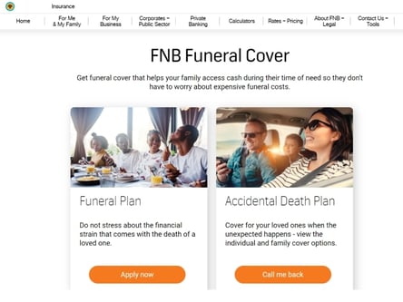 FNB Funeral cover homepage