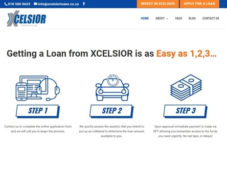 Xcelsior Loans homepage