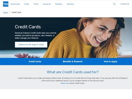 American Express homepage