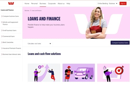 Westpac Business Loan homepage