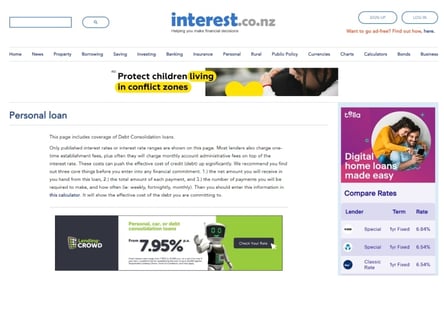 Interest.co.nz homepage