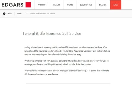 Edgars Insurance homepage