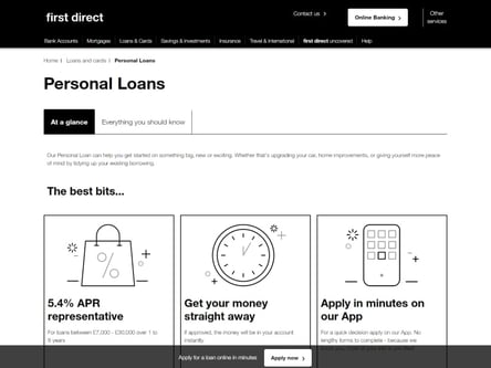 First Direct Loans homepage