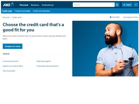 ANZ Credit Card homepage