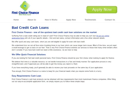 First Choice Finance homepage