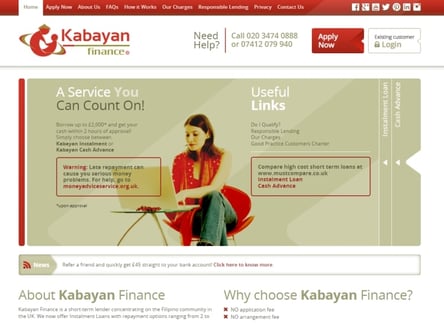 Kabayan Finance homepage