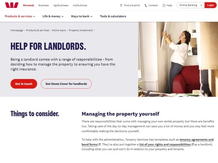 Westpac Insurance homepage