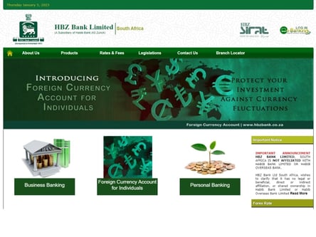 HBZ Bank homepage