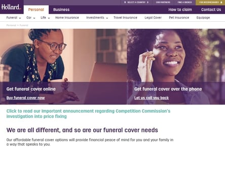 Hollard homepage