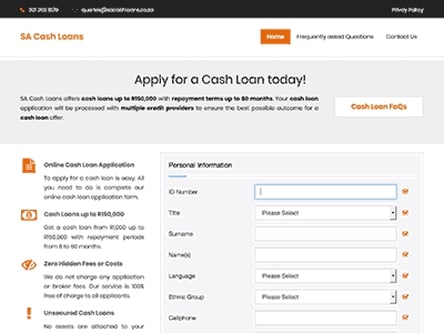 SA Cash Loans homepage