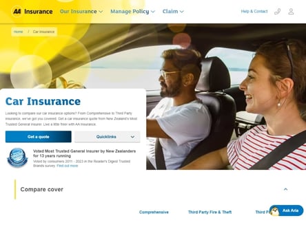 AA Insurance homepage