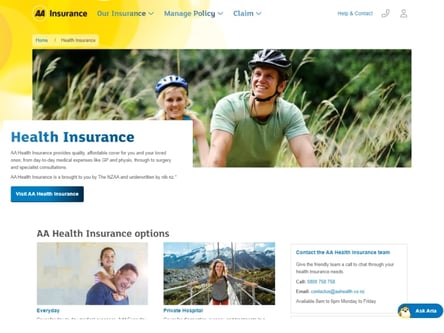 AA Insurance homepage