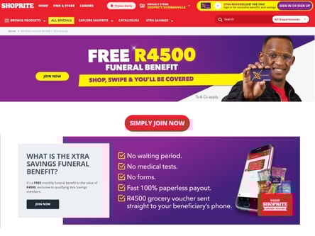 Shoprite Funeral Cover homepage