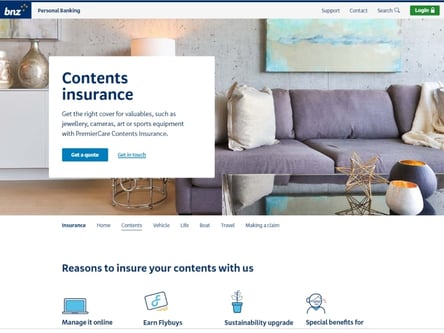 BNZ Insurance homepage