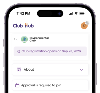 Club page on a phone showing the registration notice in place of the Join Club button
