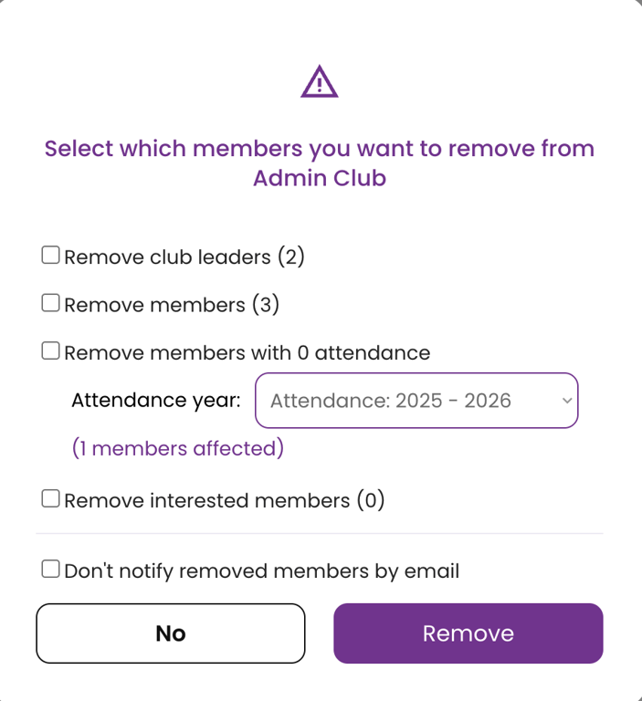 Bulk remove members popup