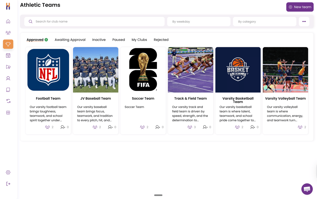 Athletic Teams page