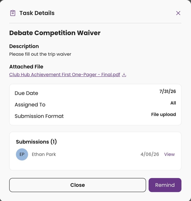 Task details and submissions