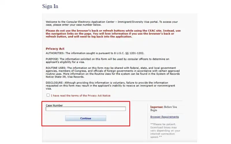 Đăng nhập vào CEAC bằng Case Number 