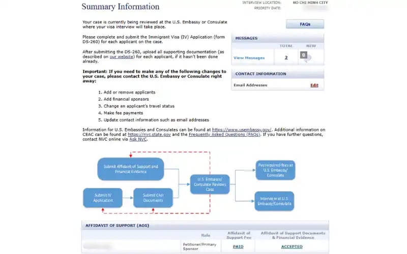 Hướng dẫn đăng nhập CEAC để làm hồ sơ visa định cư Mỹ giai đoạn NVC