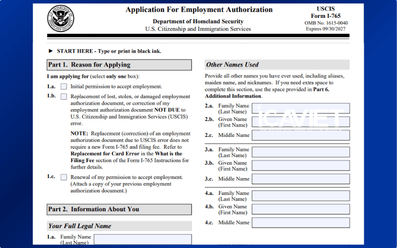 Form I-765 thường được dùng để xin giấy phép làm việc tại Mỹ