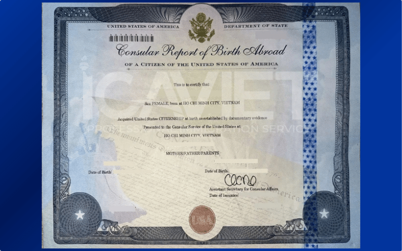 Mẫu CRBA - Giấy báo sinh lãnh sự