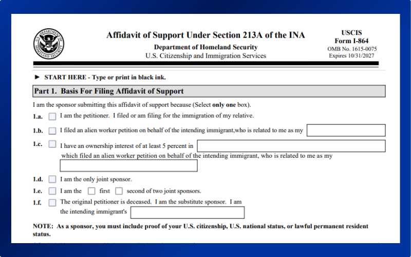 Danh sách những ai có thể điền Form I-864