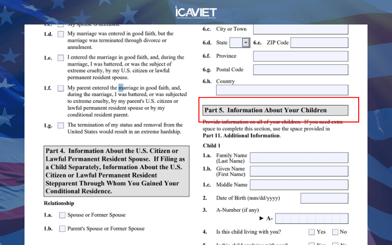 Con đi kèm trong Form I-751