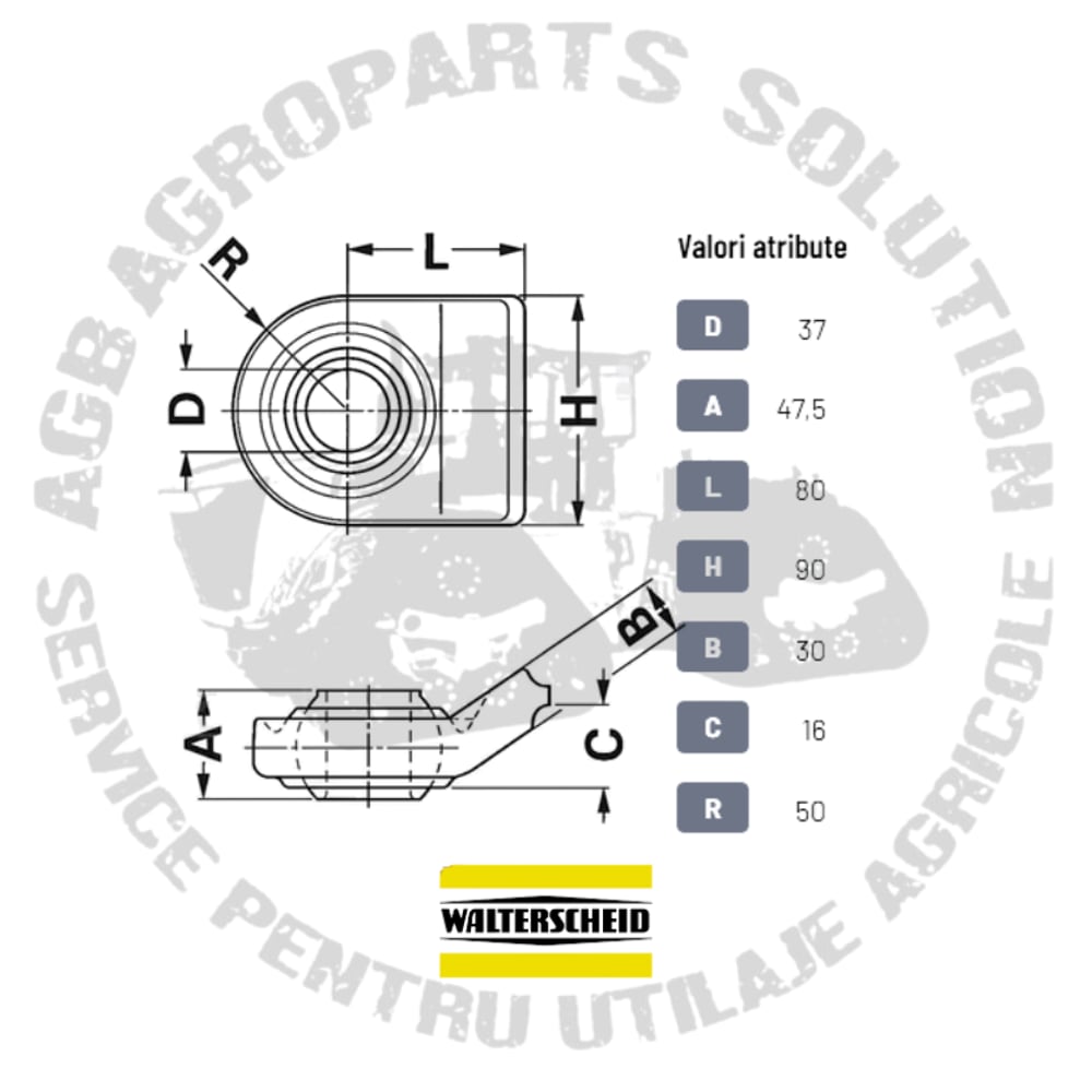 Cap articulatie sferica tirant CAT3 John Deere Walterscheid G200225 308806 308764