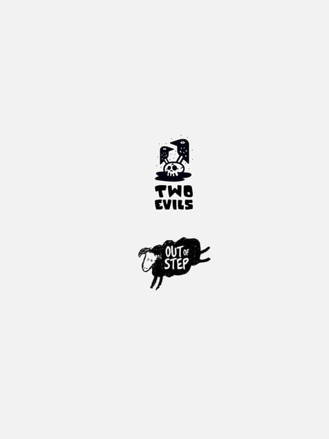 The image features a stark, high-contrast black-and-white illustrative style with a hand-drawn, punk-inspired aesthetic. The color language is strictly monochromatic, using pure black ink on a light, off-white background with no gradients or mid-tones, creating a bold, graphic impact. The lighting is flat and non-directional, relying on solid black fills and negative space to define form rather than shading or volume. Textures are implied through rough, scratchy linework and irregular edges, giving a tactile, DIY zine-like quality. Compositionally, the elements are vertically stacked and centered on a plain field, with no background depth or environmental context. Shape language combines organic, sketchy forms (like the sheep and birds) with blocky, hand-lettered typography, featuring uneven line weights and intentionally jagged edges. The overall mood is rebellious, raw, and energetic, evoking an underground, anti-establishment atmosphere through its unpolished, graphic immediacy.