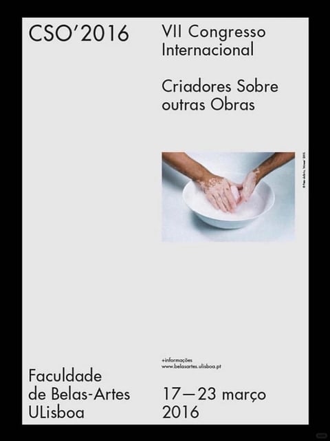 This is a minimalist poster with a clean, modern aesthetic, featuring a central photographic element against a flat, off-white background. The color language is restrained, dominated by neutral tones: the warm beige of the background, the cool white of the bowl and water, and the natural skin tones of the hands, creating a low-saturation, high-contrast composition where the dark text and the photographic subject stand out sharply. The lighting in the photographic inset is soft and diffused, appearing to come from an overhead or frontal source, casting gentle shadows within the bowl and highlighting the wet texture of the hands and the surface of the water without harshness. The texture and material feel are defined by the contrast between the smooth, matte finish of the poster paper and the realistic, tactile rendering of the photograph, which captures the slickness of water and the detailed texture of wet skin. The composition is asymmetrical and structured, with the photographic image placed off-center to the right, balanced by the block of text on the left and the informational text at the bottom, creating a clear visual hierarchy with ample negative space. The shape language combines the strict, geometric lines of the text blocks and the rectangular image frame with the organic, fluid shapes of the hands and the circular bowl within the photograph. The overall mood and atmosphere are clinical, contemplative, and slightly sterile, evoking a sense of focused action or ritual through the simple, isolated gesture of washing hands.