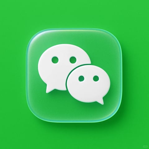 The image features a 3D-rendered, rounded square app icon centered on a solid, vibrant green background. The icon's main subject consists of two overlapping, stylized white chat bubbles, each with two dark, circular cutouts resembling eyes, positioned against a slightly recessed, glossy green surface that matches the background hue. The composition is tightly framed with the icon occupying the majority of the space, presenting a clear, front-facing view with subtle depth created by soft shadows and a thin, luminous edge highlight around the icon's perimeter. There is no visible text present in the image. The visual aesthetic is clean, modern, and highly polished, utilizing a smooth, photorealistic 3D rendering technique with a focus on glossy, plastic-like materials. The color language is dominated by a saturated, cool-toned green palette with high contrast provided by the pure white chat bubbles and their dark cutouts. Lighting appears soft and diffuse from an upper-left direction, casting gentle gradients and highlights that enhance the icon's rounded forms and tactile quality. The texture is smooth and synthetic, with a slight reflective sheen on the green surfaces and a matte finish on the white elements. Shape language is predominantly organic and rounded, with the chat bubbles featuring soft curves and the icon having softly beveled edges. The overall mood is friendly, approachable, and digitally clean, evoking a sense of communication and modern utility.