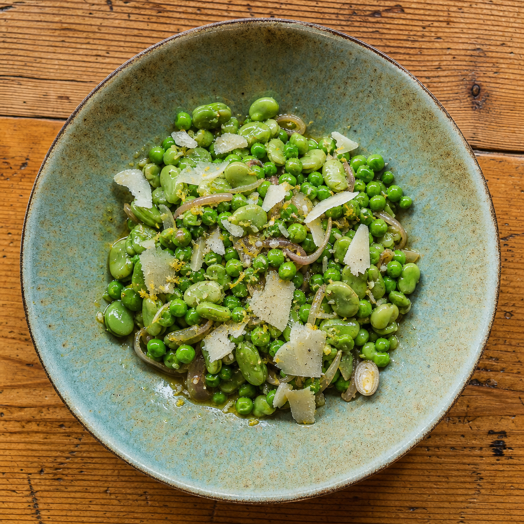 Pea, Broad Bean and Pecorino Shavings