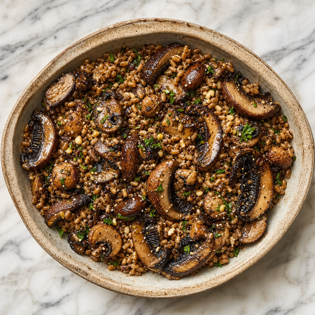 Farro, Roasted Mushroom and Truffle Dressing