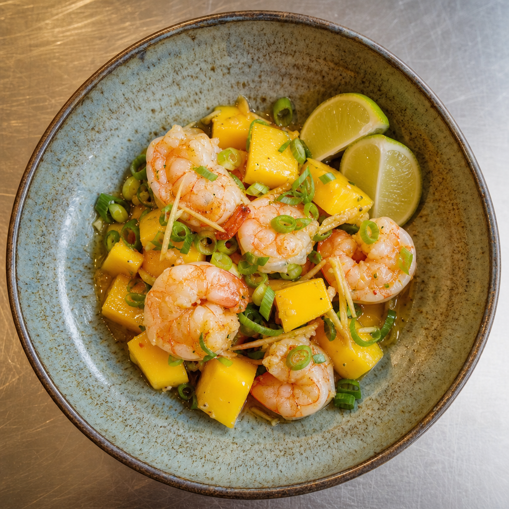 Prawn, Mango and Spring Onion with Ginger Dressing