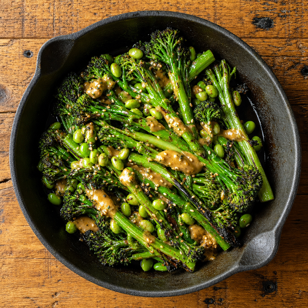 Charred Tenderstem Broccoli with Miso Dressing