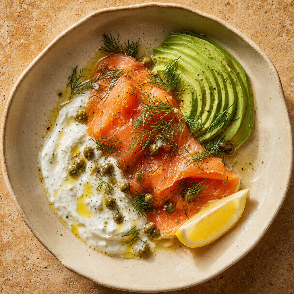 Smoked Salmon, Avocado and Dill Crème Fraîche
