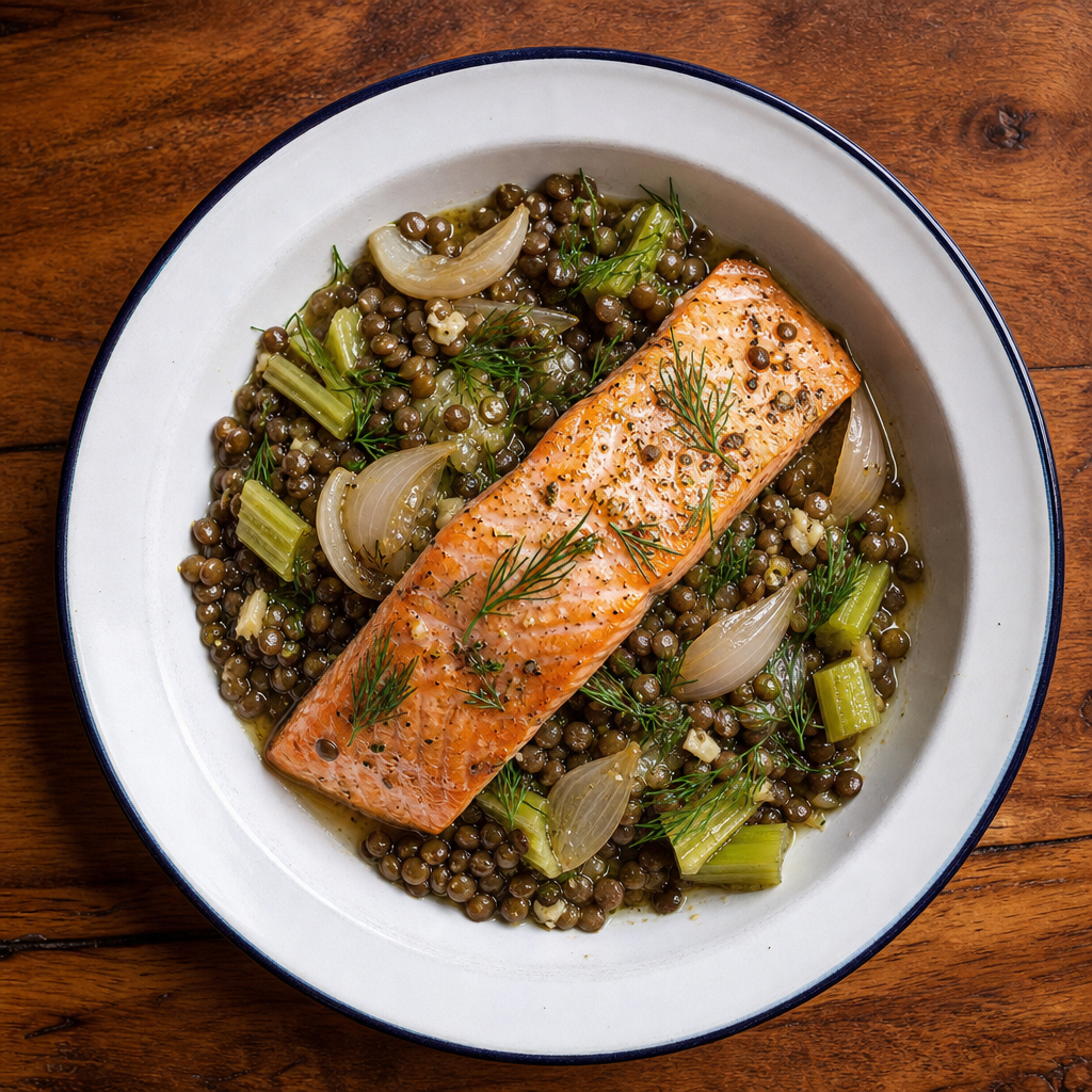 Warm Salmon, Puy Lentil and Dill