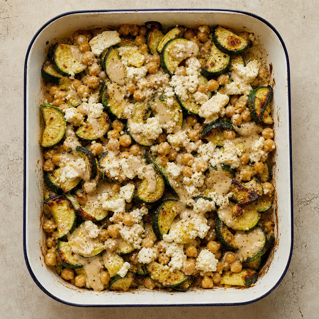 Roasted Courgette and Feta with Lemon Tahini