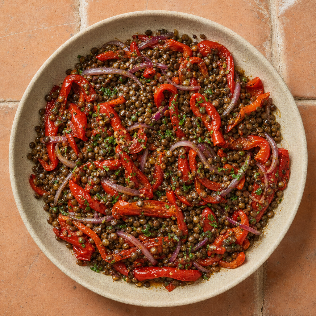 Warm Puy Lentil and Roasted Pepper Salad